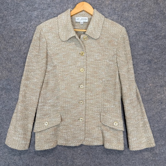 St. John Jackets & Blazers - St. John Collection Tweed Knit Jacket Womens 14 Button Peter Pan Collar Flap USA